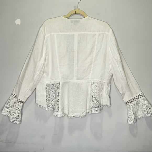 🍁INC International Concept Linen Boho Openfront Lace Lightweight Cardigan Top Lg - Picture 2 of 13